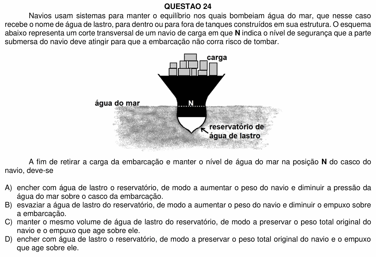 Enunciado da questão 24 de Física do UFU 2022-2