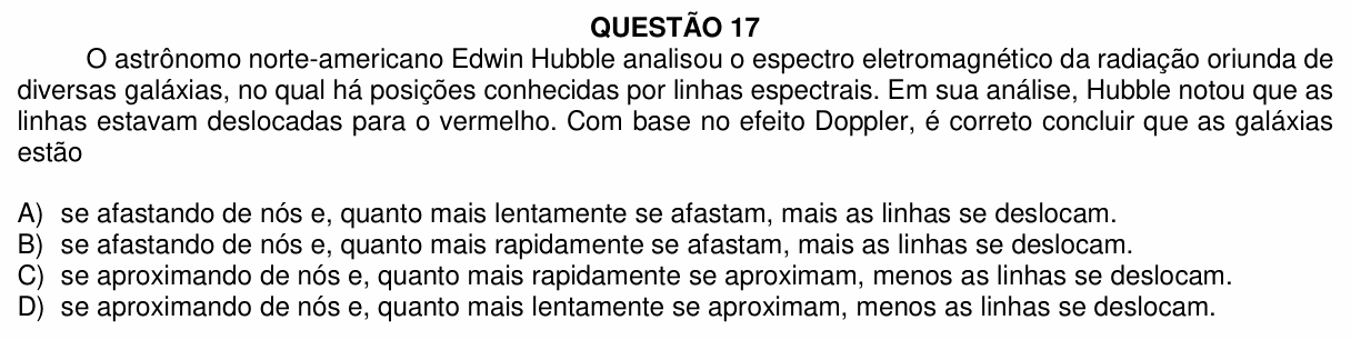 Enunciado da questão 17 de Física do UFU 2023-2