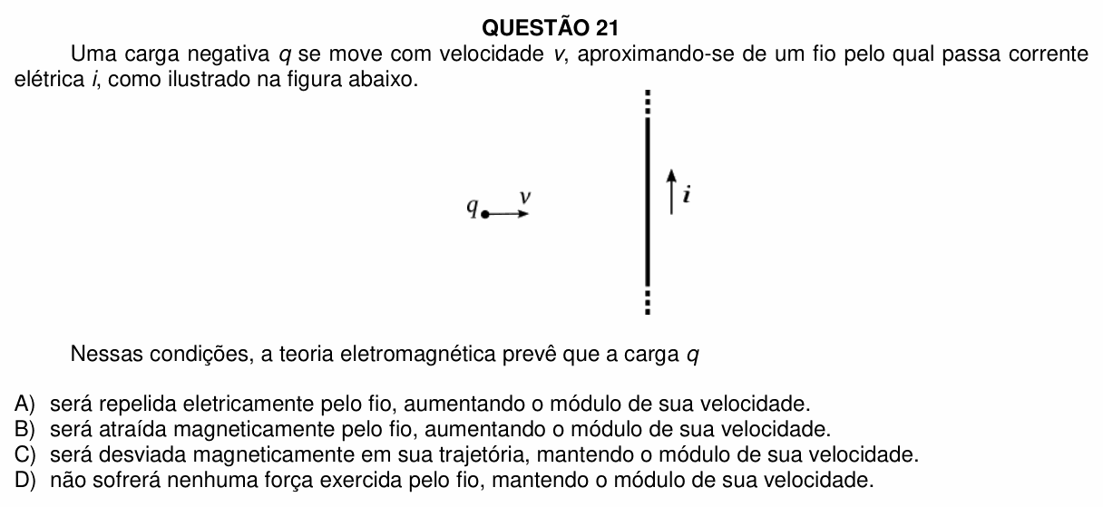 Enunciado da questão 21 de Física do UFU 2023-2