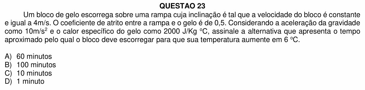 Enunciado da questão 23 de Física do UFU 2023-2