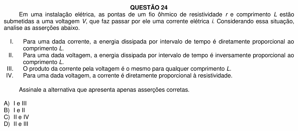 Enunciado da questão 24 de Física do UFU 2023-2