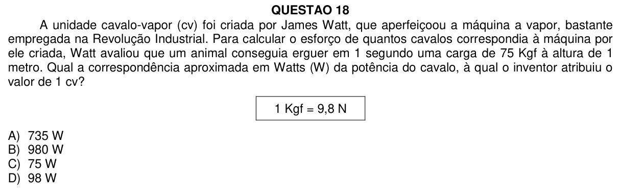 Enunciado da questão 18 de Física do UFU 2024-2