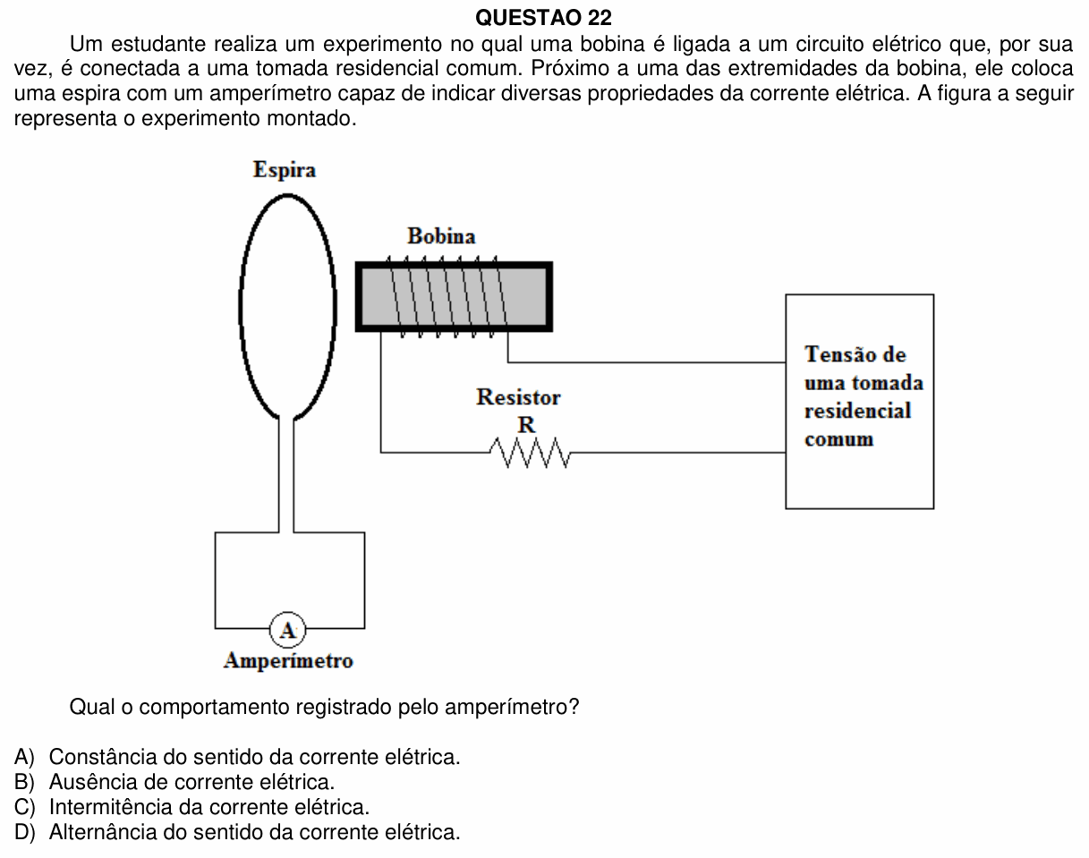 Enunciado da questão 22 de Física do UFU 2024-2