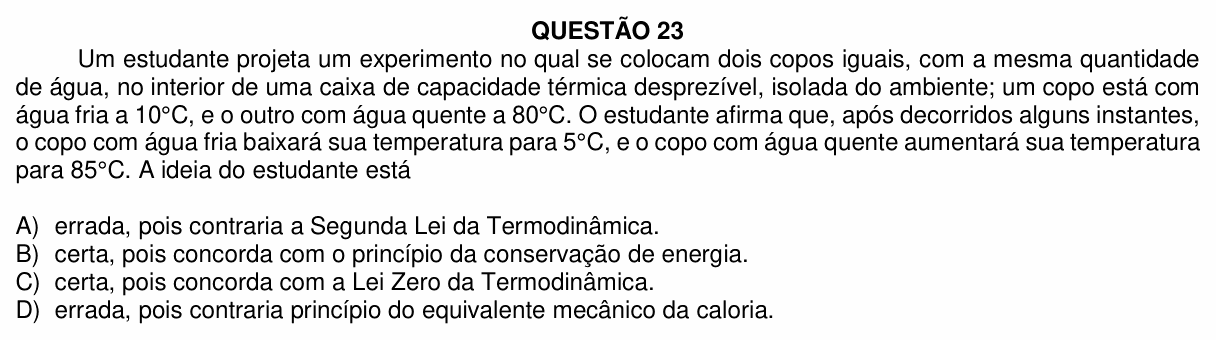 Enunciado da questão 23 de Física do UFU 2024-2