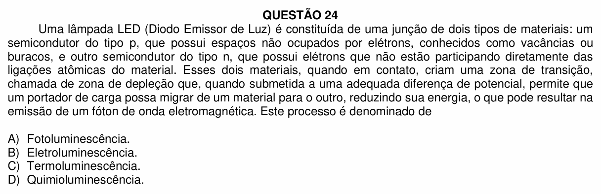 Enunciado da questão 24 de Física do UFU 2024-2