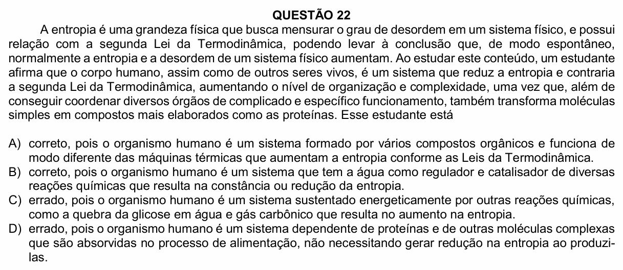 Enunciado da questão 22 de Física do UFU 2025-2