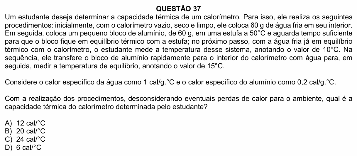 Enunciado da questão 37 de Física do UFU 2026-2