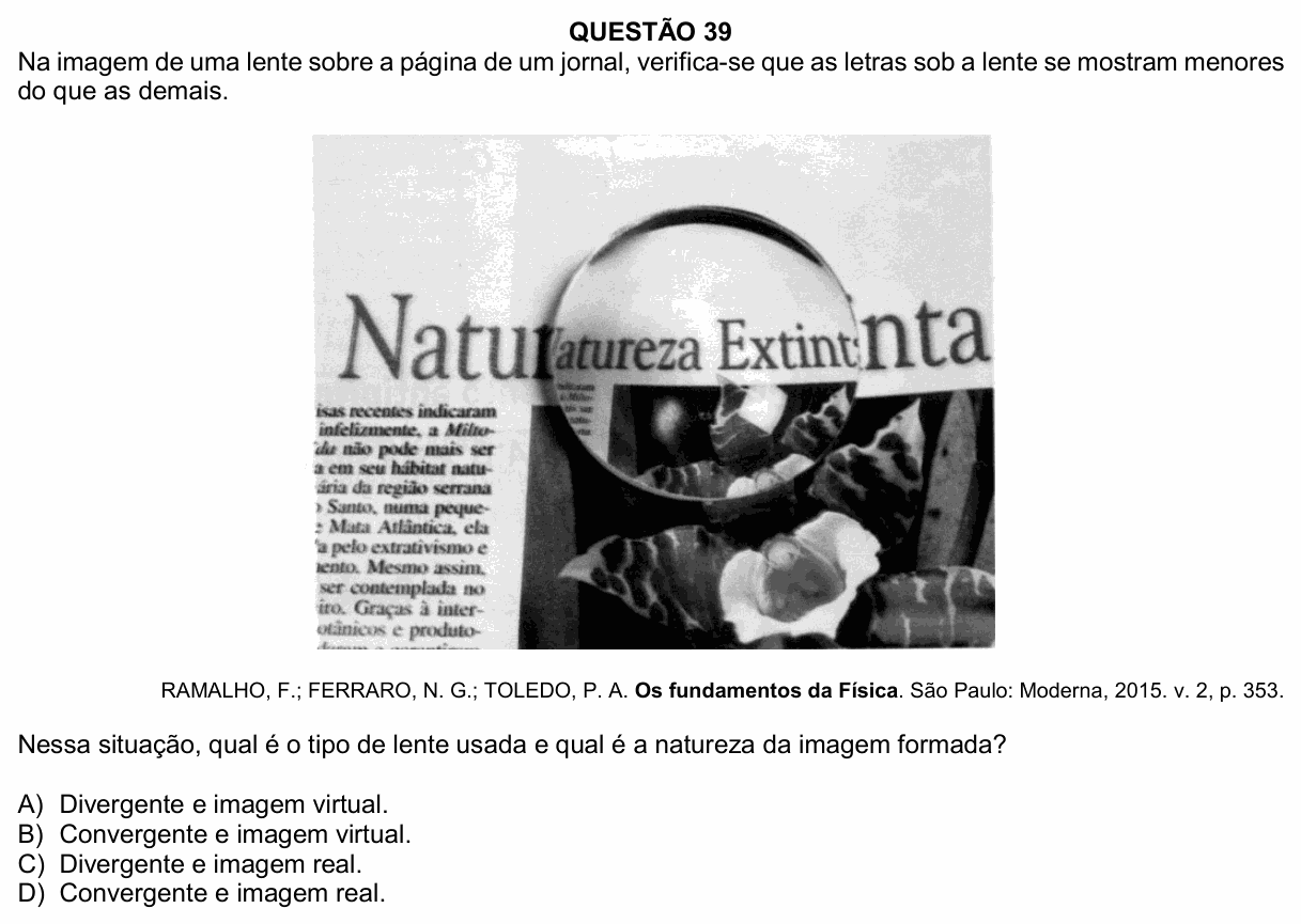 Enunciado da questão 39 de Física do UFU 2026-2
