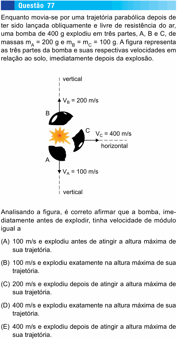 Enunciado da questão 77 de Física do UNESP 2015 (meio de ano)