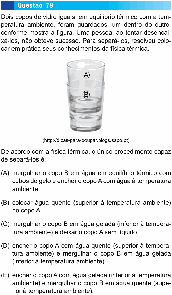 Enunciado da questão 79 de Física do UNESP 2015 (meio de ano)