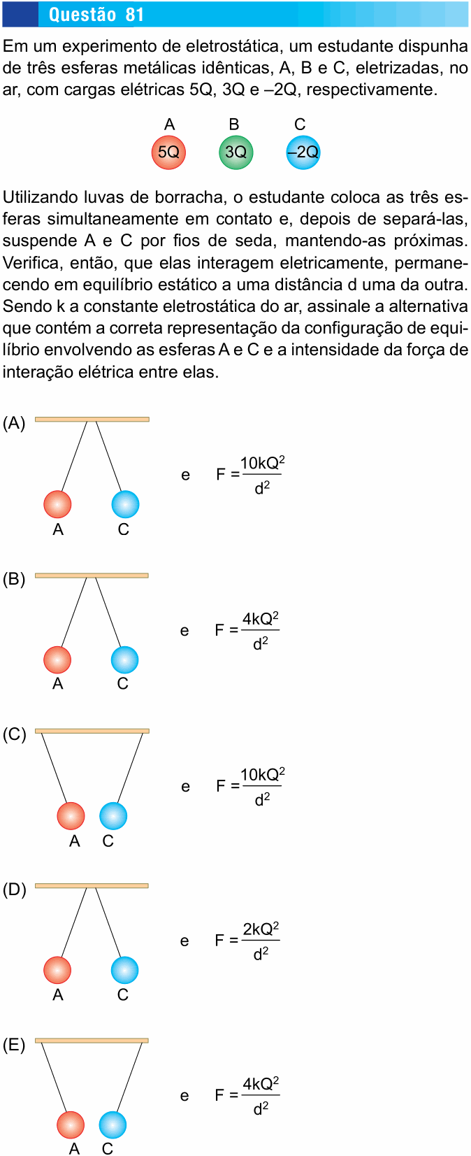 Enunciado da questão 81 de Física do UNESP 2015 (meio de ano)
