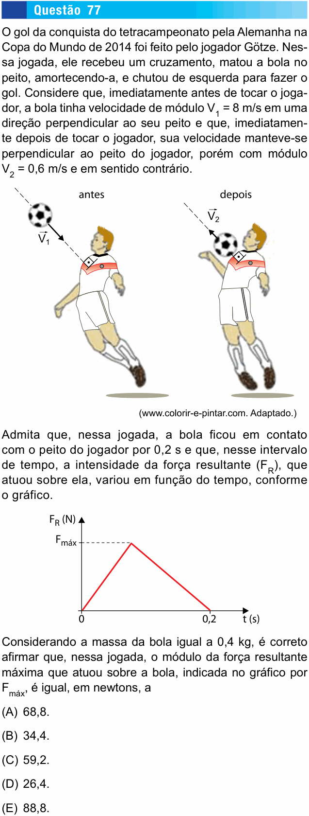 Enunciado da questão 77 de Física do UNESP 2015