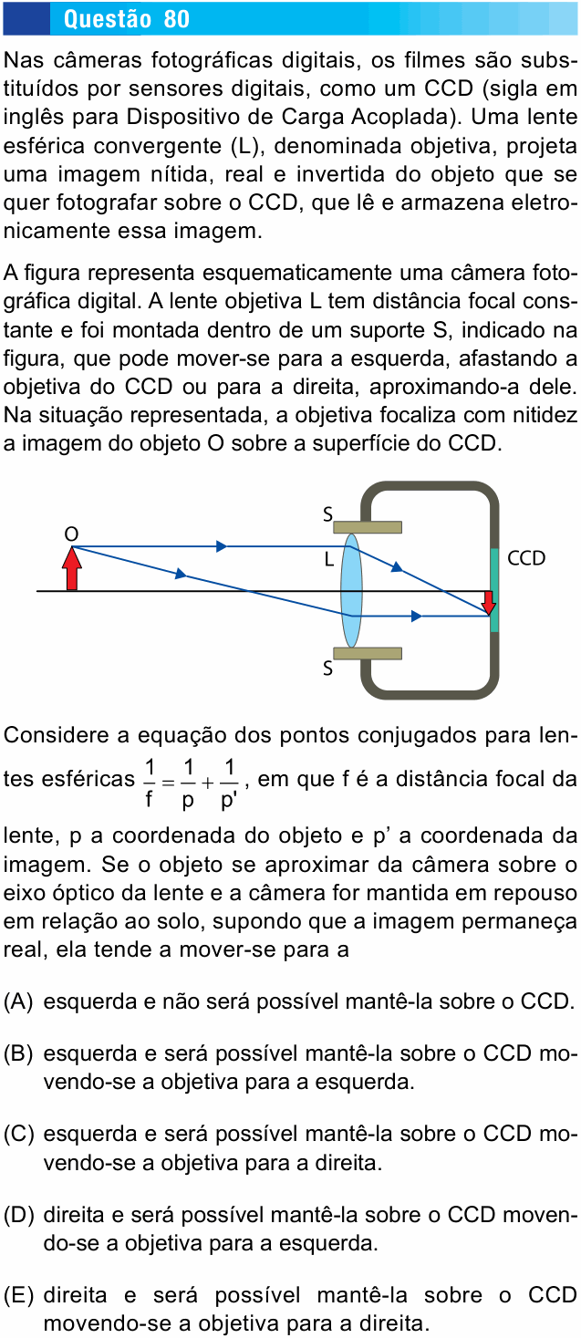 Enunciado da questão 80 de Física do UNESP 2015