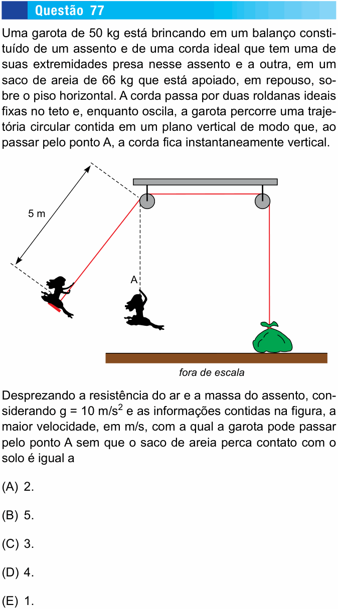 Enunciado da questão 77 de Física do UNESP 2016 (meio de ano)