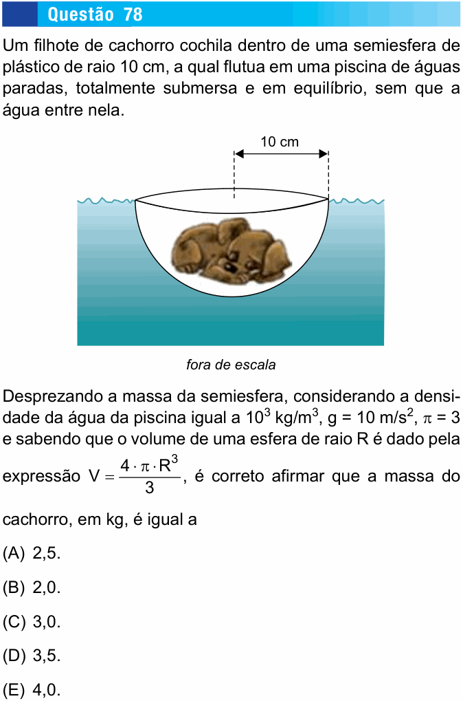 Enunciado da questão 78 de Física do UNESP 2016 (meio de ano)
