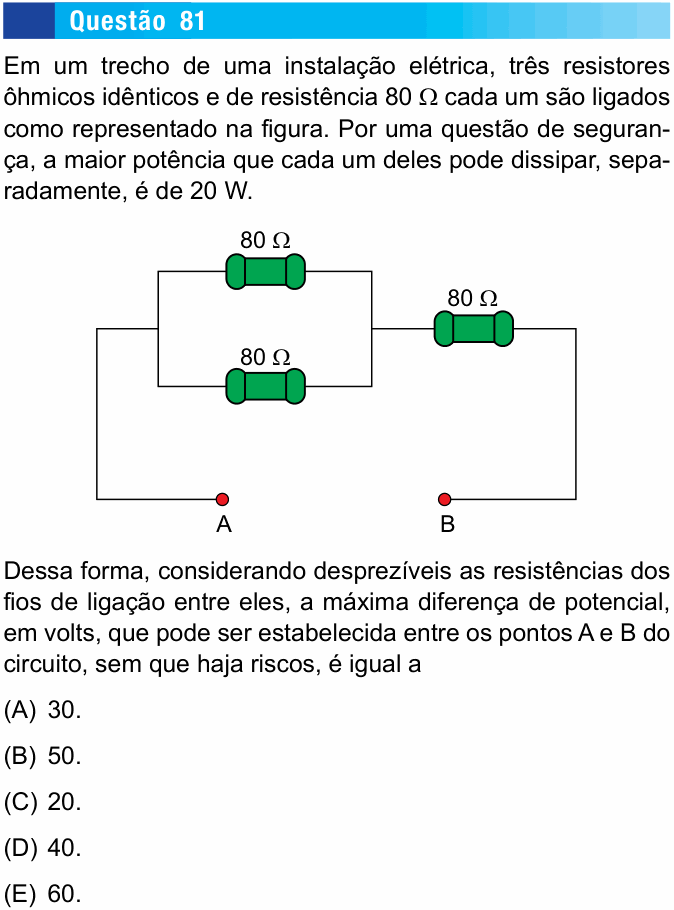 Enunciado da questão 81 de Física do UNESP 2016 (meio de ano)