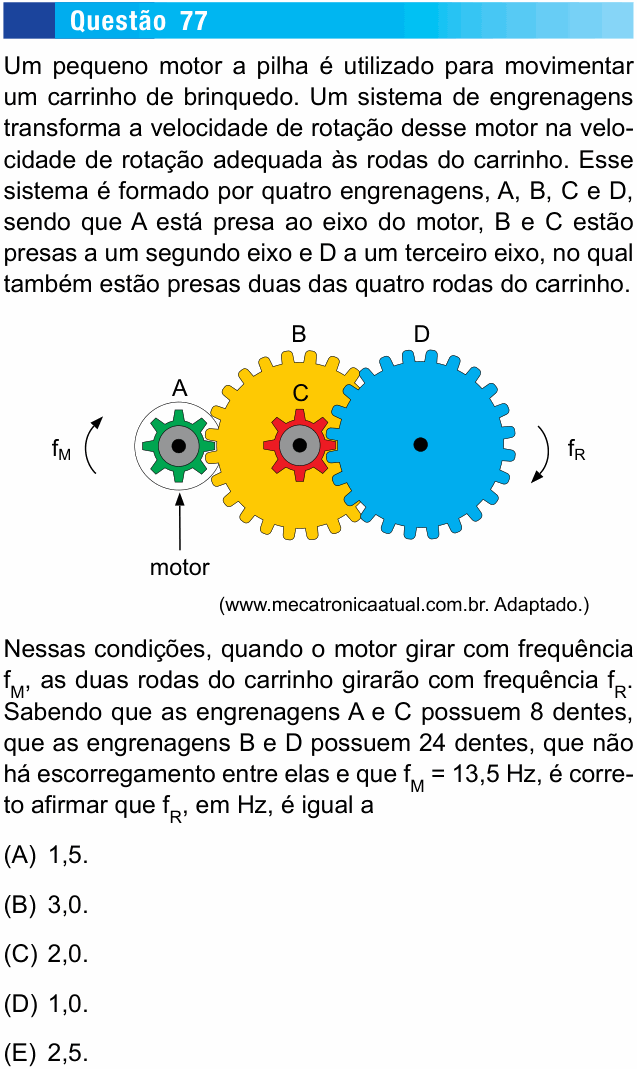 Enunciado da questão 77 de Física do UNESP 2016