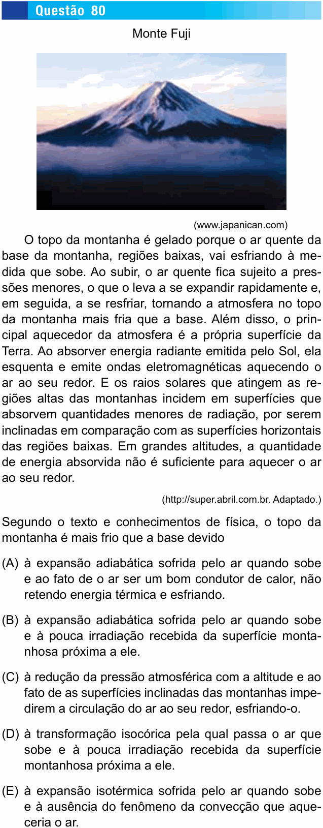 Enunciado da questão 80 de Física do UNESP 2016