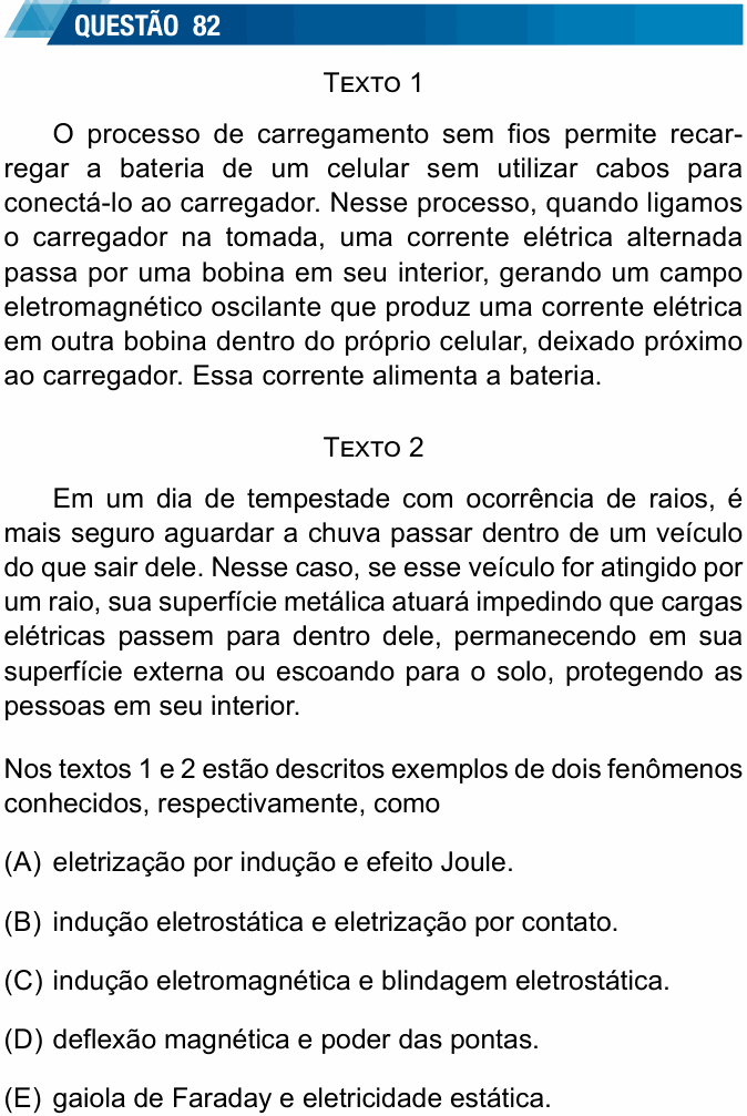 Enunciado da questão 82 de Física do UNESP 2024 (meio de ano)