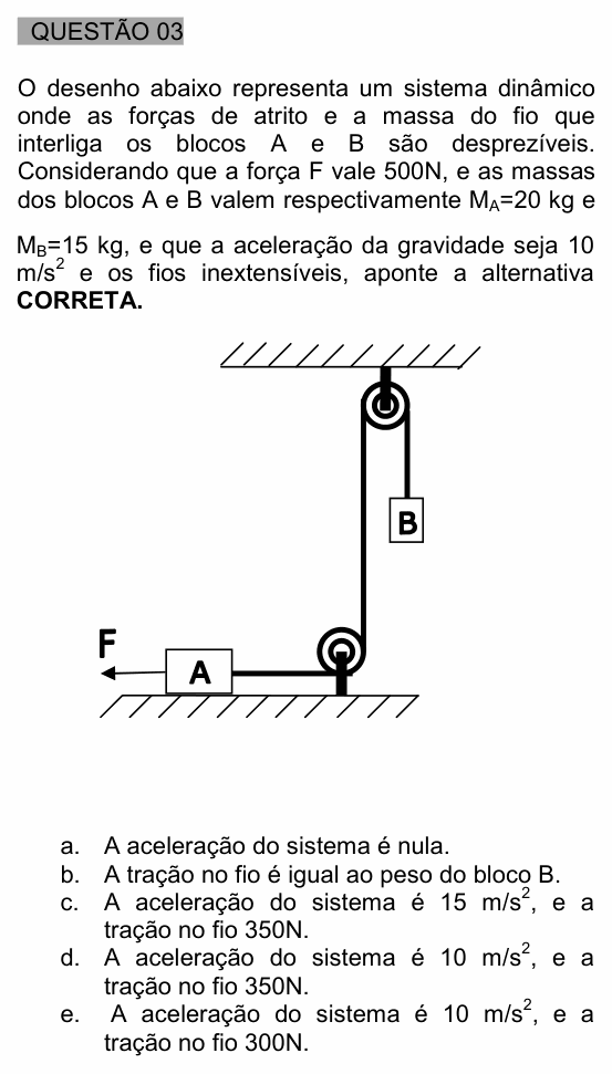 Enunciado da questão 3 de Física do UNEMAT 2006