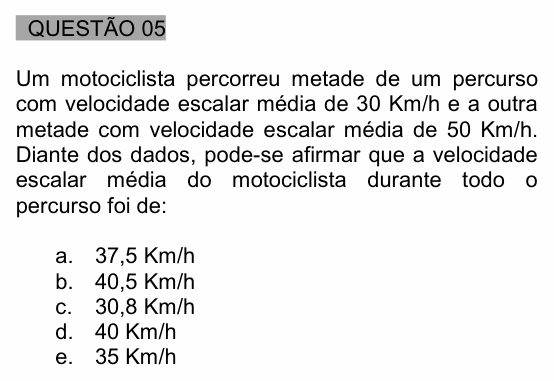 Enunciado da questão 5 de Física do UNEMAT 2006