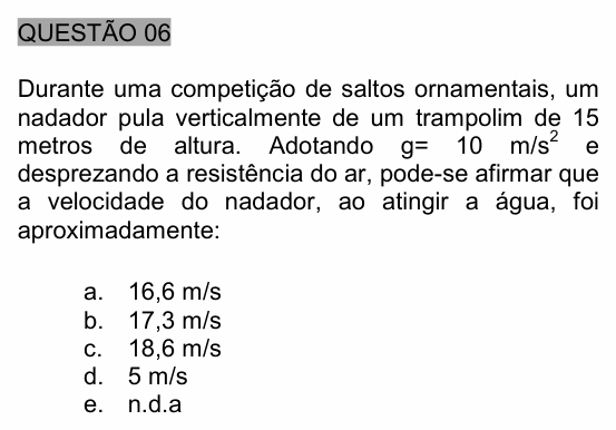 Enunciado da questão 6 de Física do UNEMAT 2006