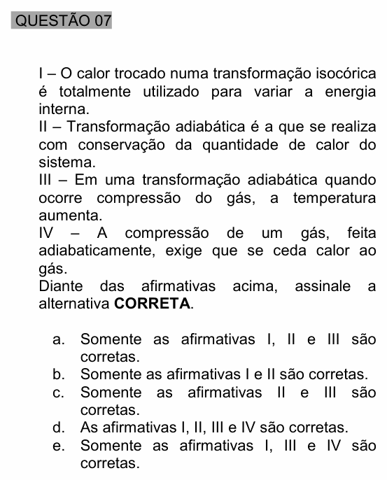Enunciado da questão 7 de Física do UNEMAT 2006