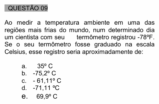 Enunciado da questão 9 de Física do UNEMAT 2006