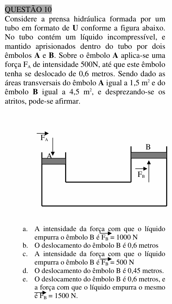 Enunciado da questão 10 de Física do UNEMAT 2006 (2º semestre)
