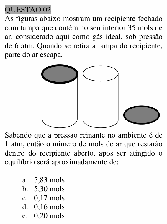 Enunciado da questão 2 de Física do UNEMAT 2006 (2º semestre)