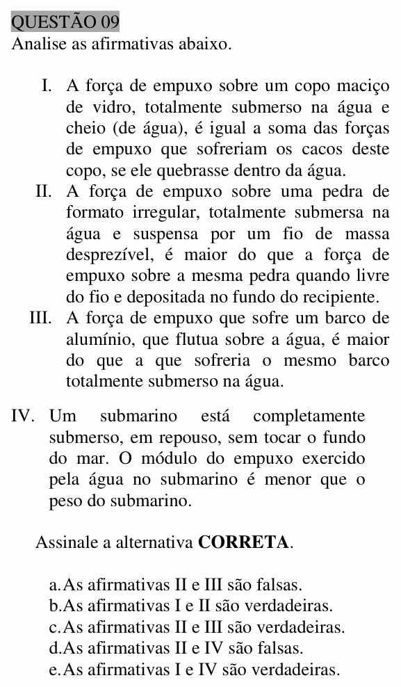 Enunciado da questão 9 de Física do UNEMAT 2006 (2º semestre)