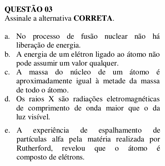 Enunciado da questão 3 de Física do UNEMAT 2007