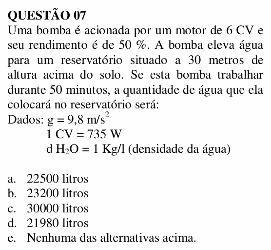 Enunciado da questão 7 de Física do UNEMAT 2007
