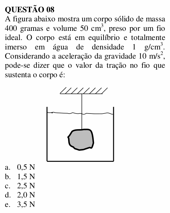 Enunciado da questão 8 de Física do UNEMAT 2007