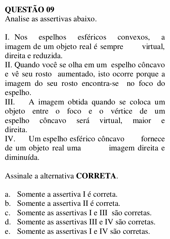 Enunciado da questão 9 de Física do UNEMAT 2007