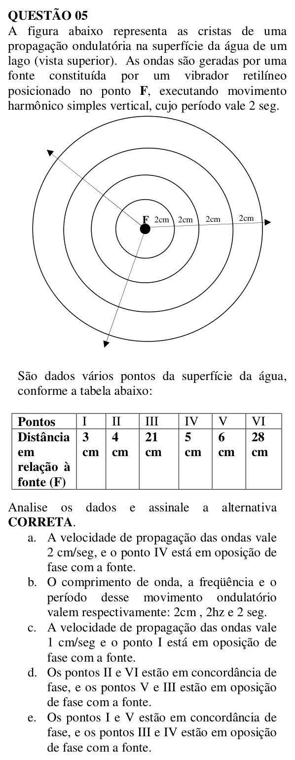 Enunciado da questão 5 de Física do UNEMAT 2007 (2º semestre)