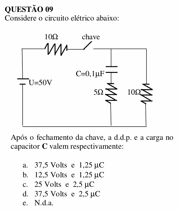 Enunciado da questão 9 de Física do UNEMAT 2007 (2º semestre)