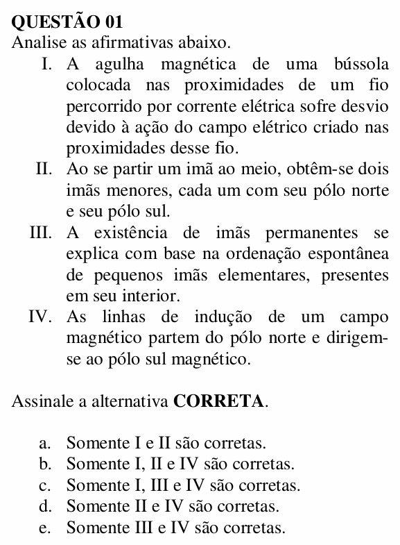 Enunciado da questão 1 de Física do UNEMAT 2008