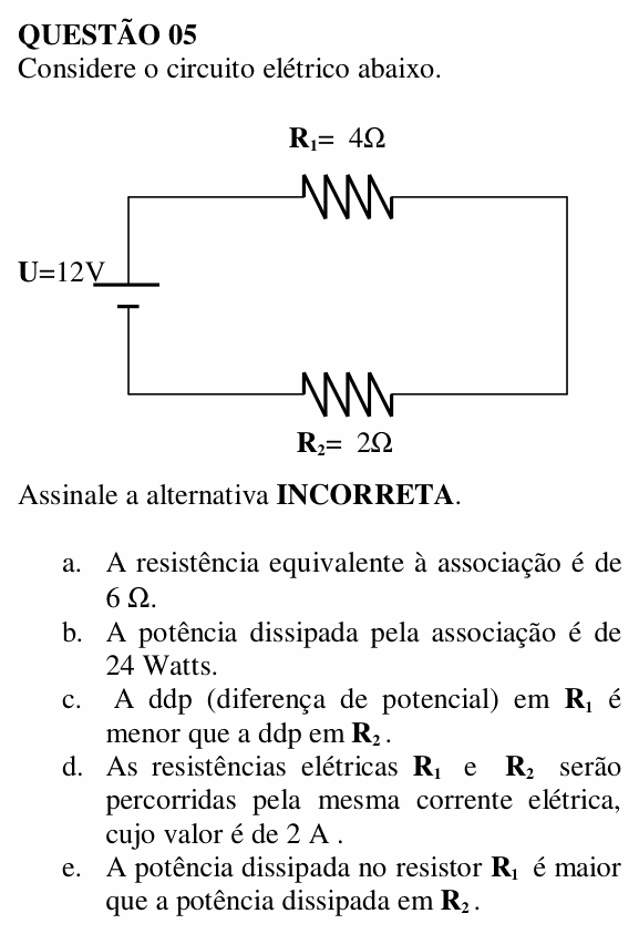 Enunciado da questão 5 de Física do UNEMAT 2008