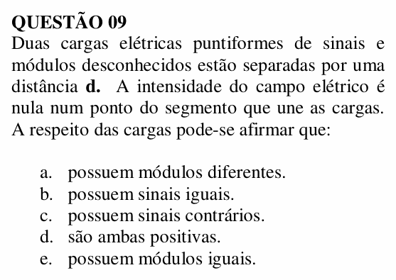 Enunciado da questão 9 de Física do UNEMAT 2008