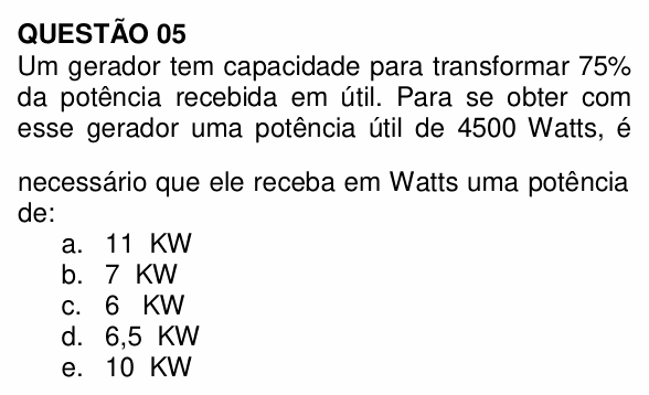 Enunciado da questão 5 de Física do UNEMAT 2009 (2º semestre)