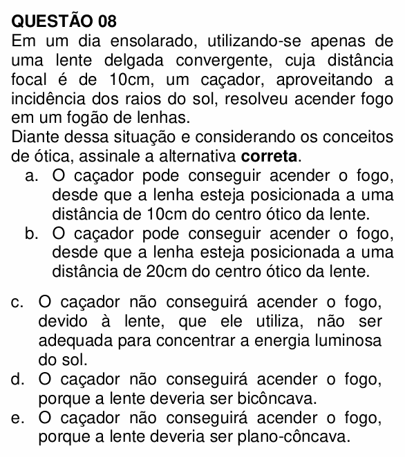 Enunciado da questão 8 de Física do UNEMAT 2009 (2º semestre)