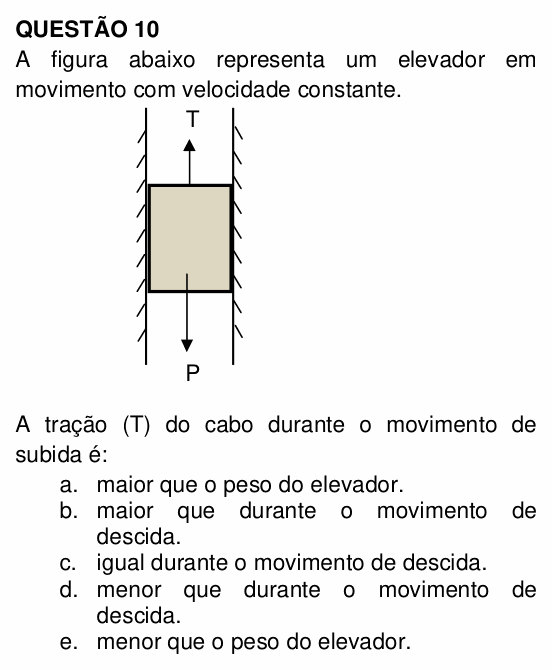 Enunciado da questão 10 de Física do UNEMAT 2010