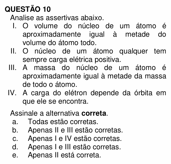 Enunciado da questão 10 de Física do UNEMAT 2010 (2º semestre)