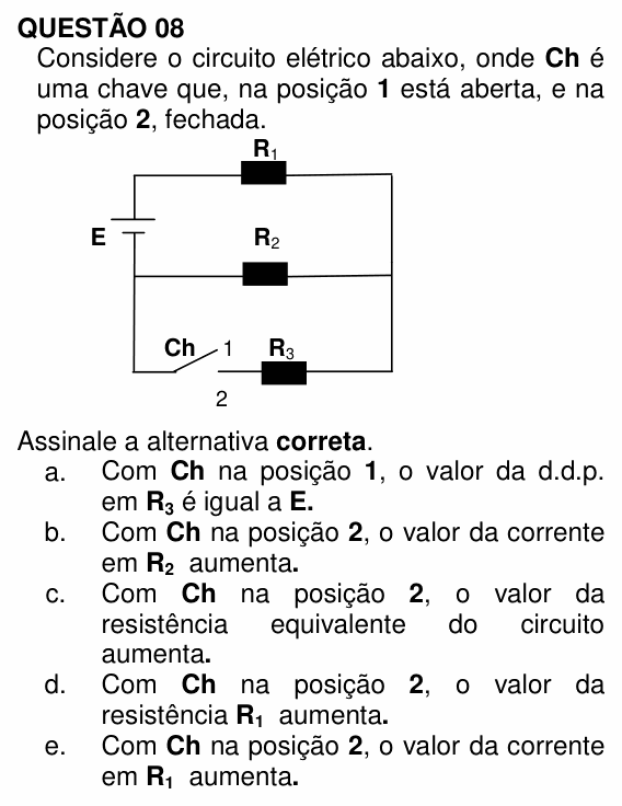 Enunciado da questão 8 de Física do UNEMAT 2010 (2º semestre)