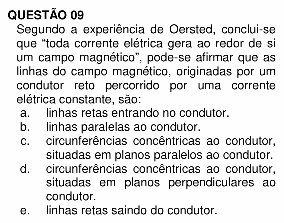 Enunciado da questão 9 de Física do UNEMAT 2010 (2º semestre)