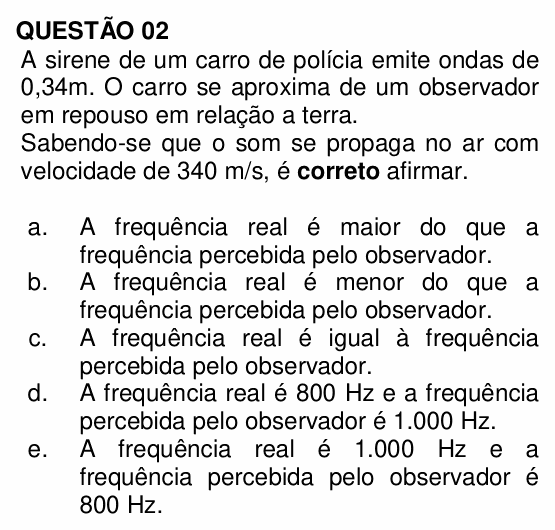Enunciado da questão 2 de Física do UNEMAT 2011