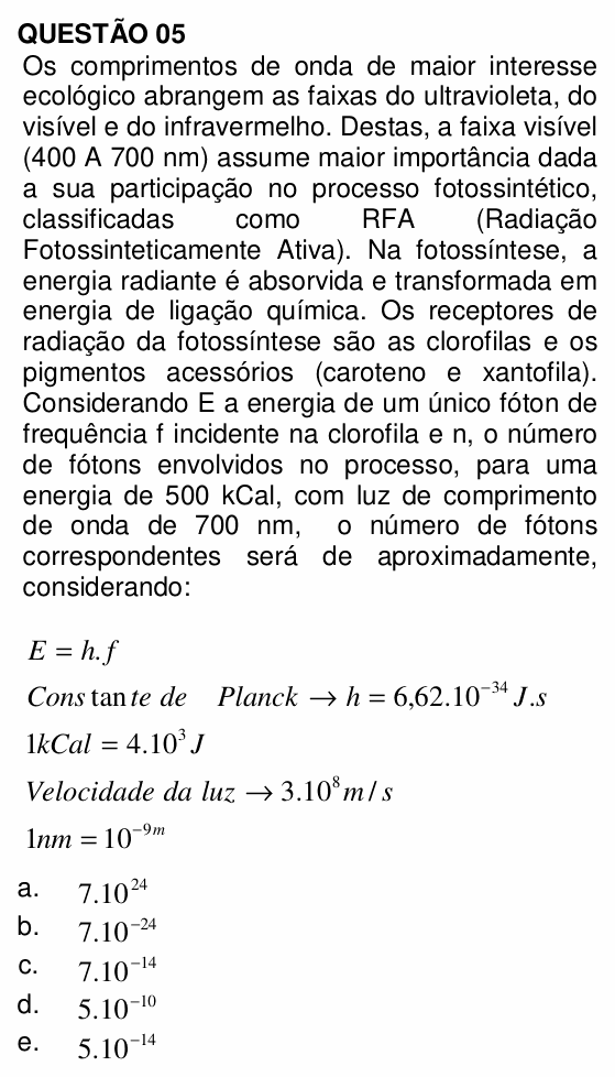 Enunciado da questão 5 de Física do UNEMAT 2011