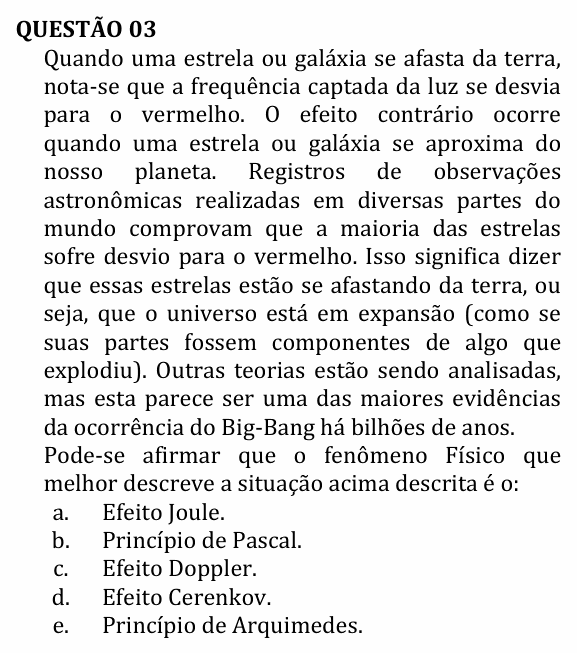Enunciado da questão 3 de Física do UNEMAT 2011 (2º semestre)