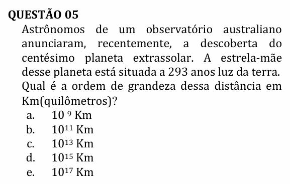 Enunciado da questão 5 de Física do UNEMAT 2011 (2º semestre)